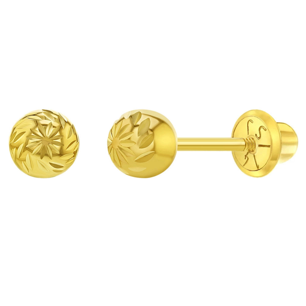 Children's 14K Yellow Gold High Polish Diamond-Cut Ball Earrings