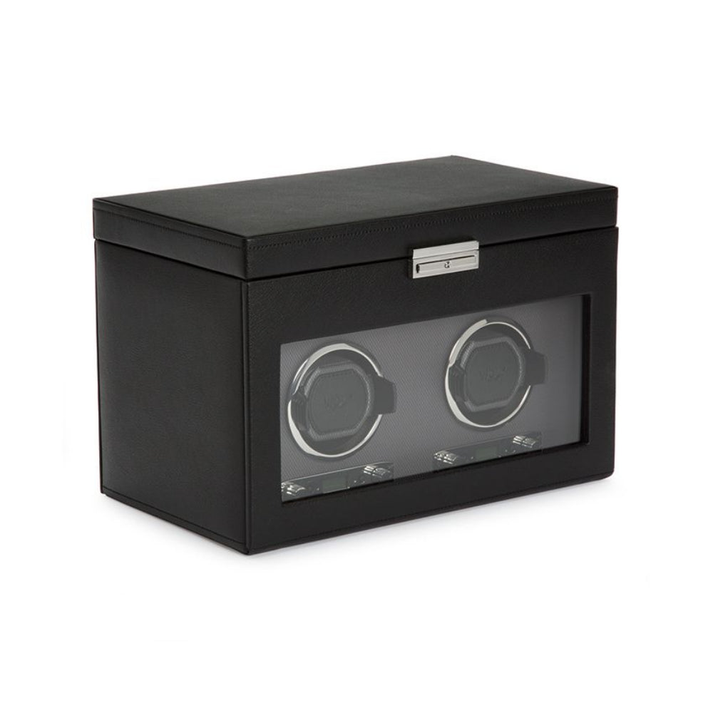 Wolf Designs Viceroy Double Watch Winder with Storage - Black
