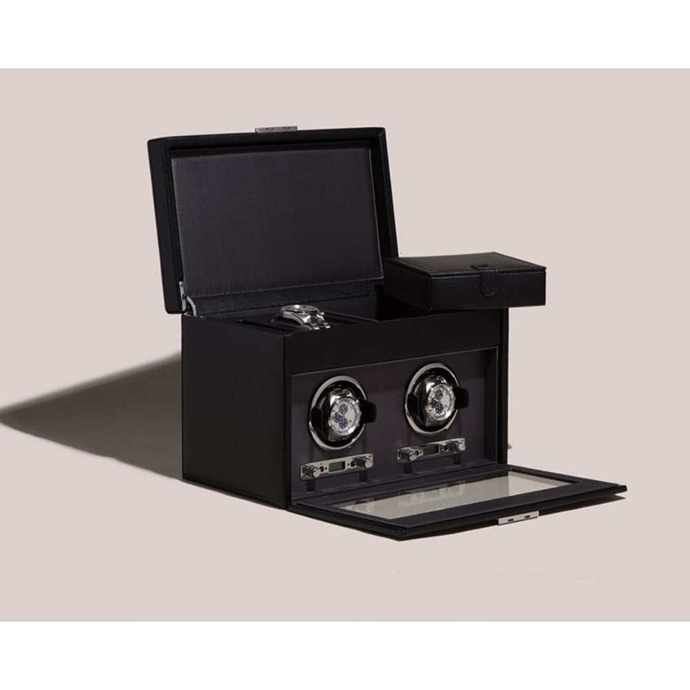 Wolf Designs Viceroy Double Watch Winder with Storage - Black