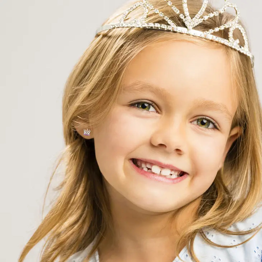 Children's Sterling Silver Queen Crown Stud Earrings