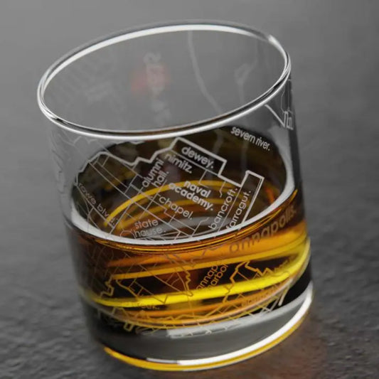 Well Told Annapolis MD - Navy College Town Map Rocks Glass