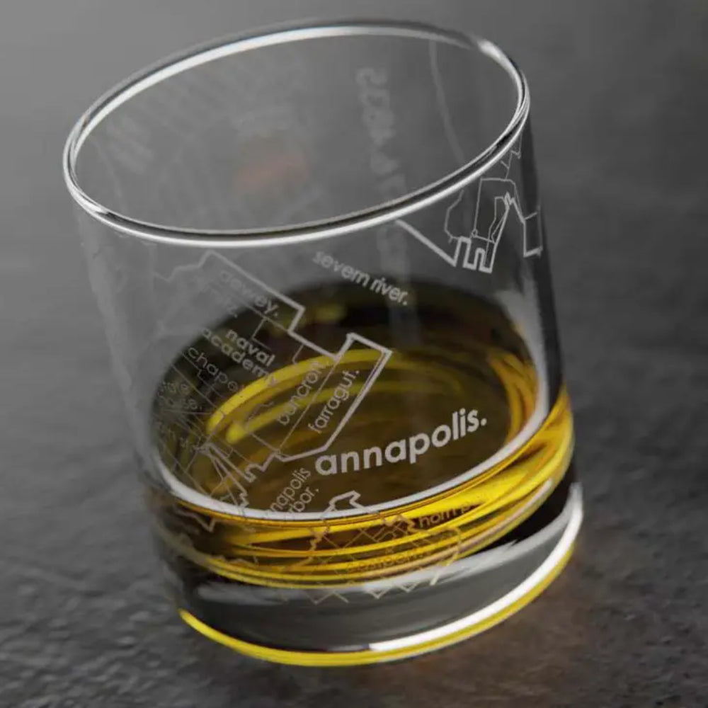 Well Told Annapolis MD - Navy College Town Map Rocks Glass