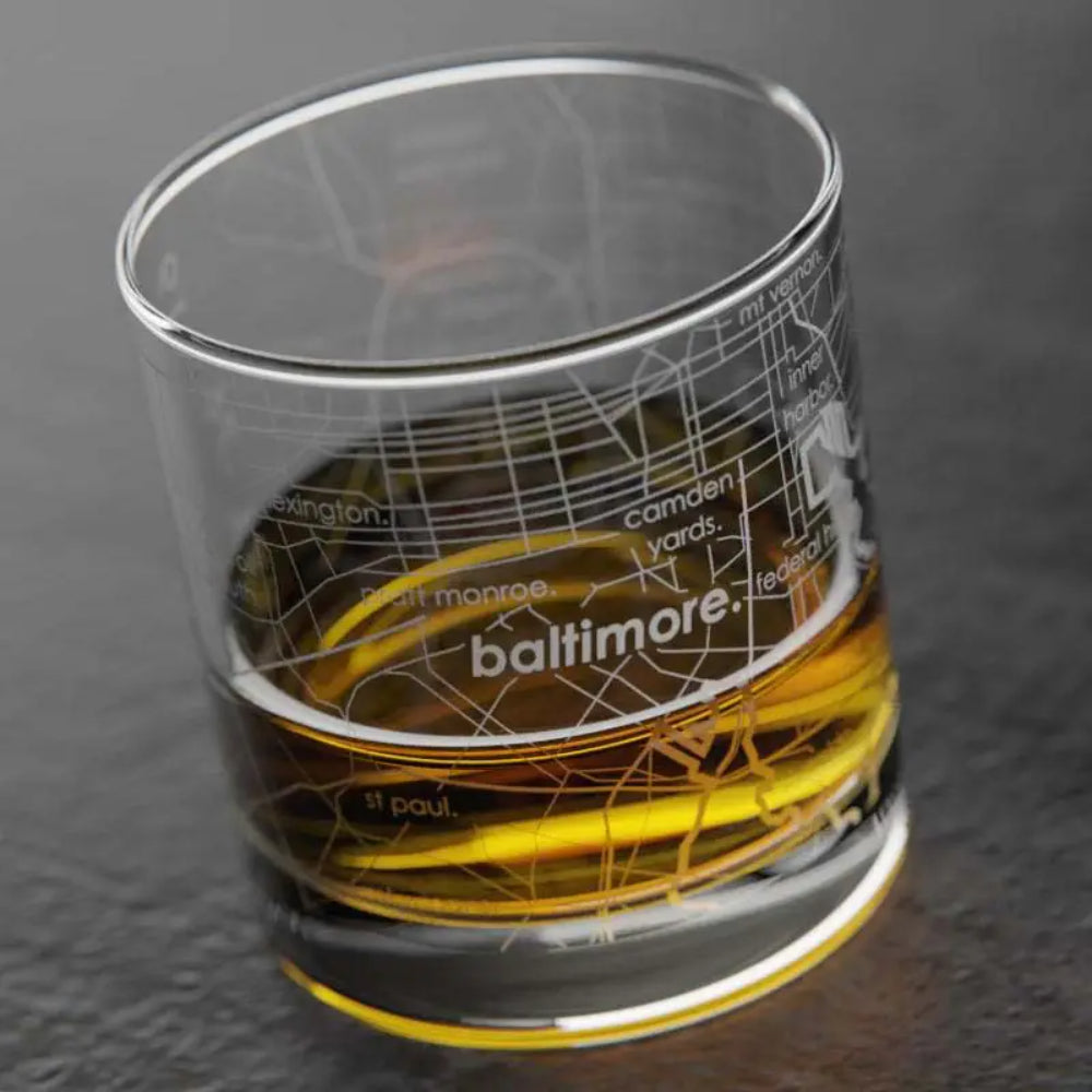 Well Told Baltimore Maryland Map Rocks Whiskey Glass