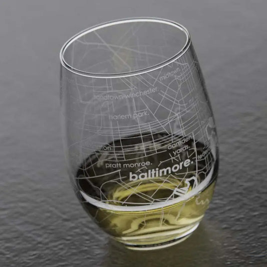 Well Told Baltimore Maryland Map Stemless Wine Glass