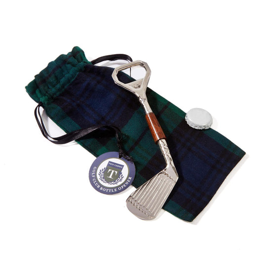 Two's Company Golf Club Bottle Opener in Plaid Gift Pouch