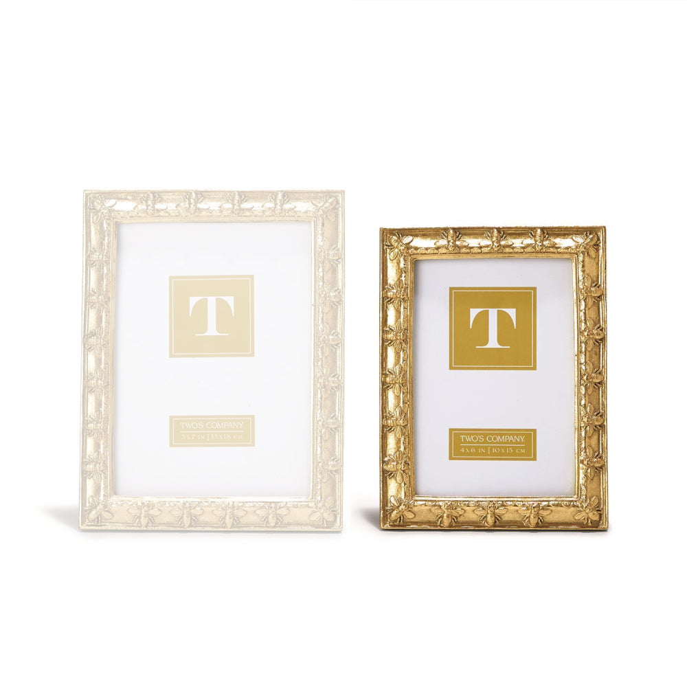 4x6 gold leaf Napoleon Bee photo frame on a white backround.