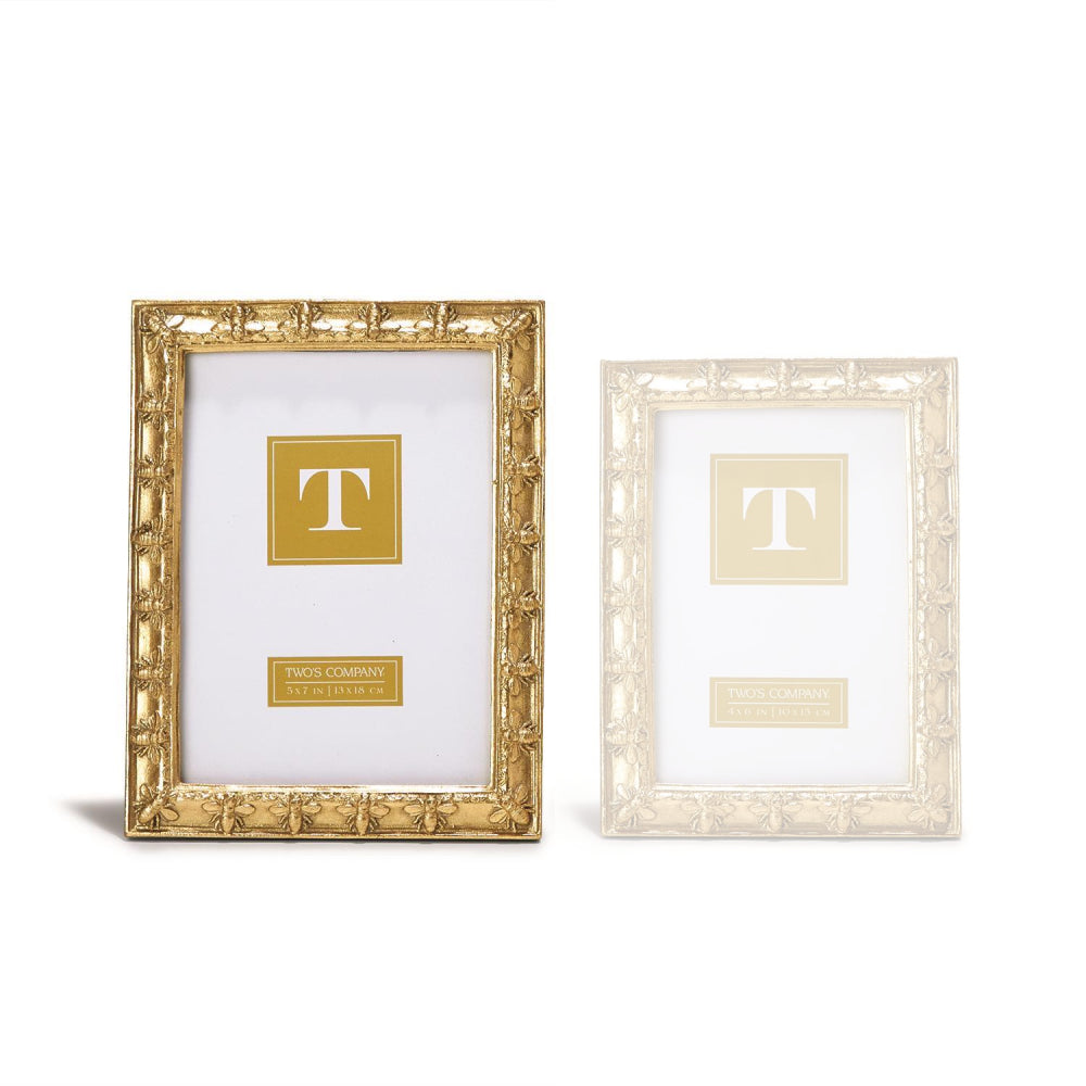 5x7 gold leaf Napoleon Bee photo frame on a white backround.