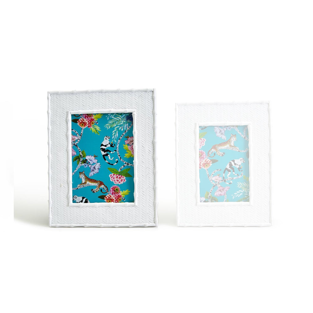 Two's Company Liana Photo Frame with Rattan Weave Pattern and Faux Bamboo Border