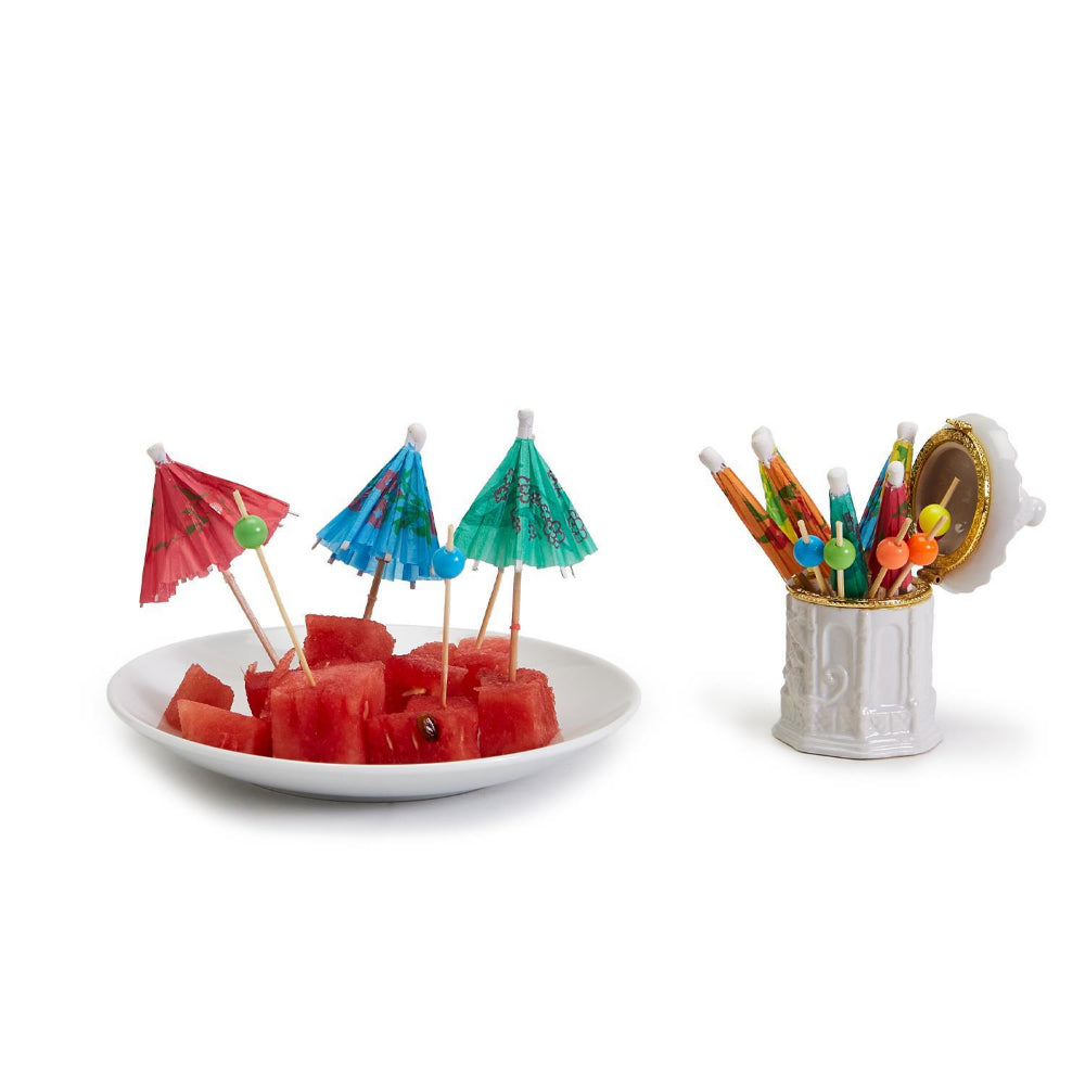 Two's Company Pagoda Limoges-Style Trinket Box with Paper Umbrella & Bamboo Picks