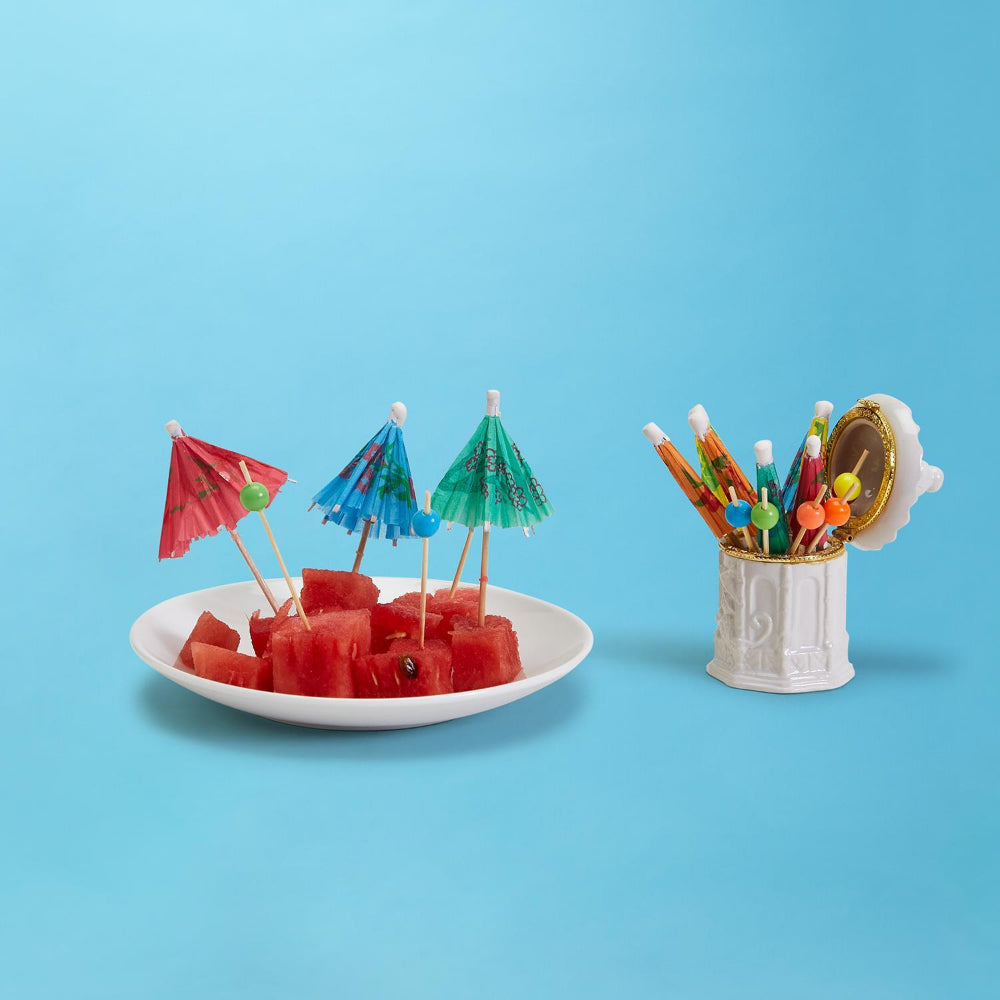 Two's Company Pagoda Limoges-Style Trinket Box with Paper Umbrella & Bamboo Picks