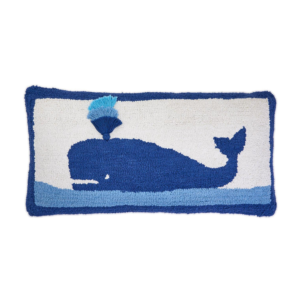 Two's Company Oh Whale! Punch Embroidery and Tassel Accent Throw Pillow