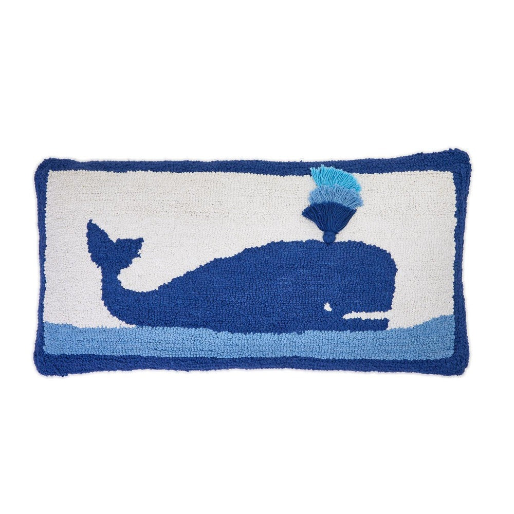 Two's Company Oh Whale! Punch Embroidery and Tassel Accent Throw Pillow