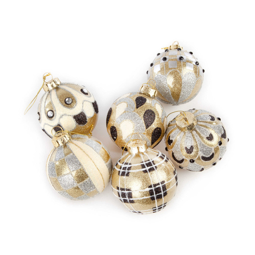MacKenzie-Childs Golden Hour Glass Ball Ornaments - Set of 6