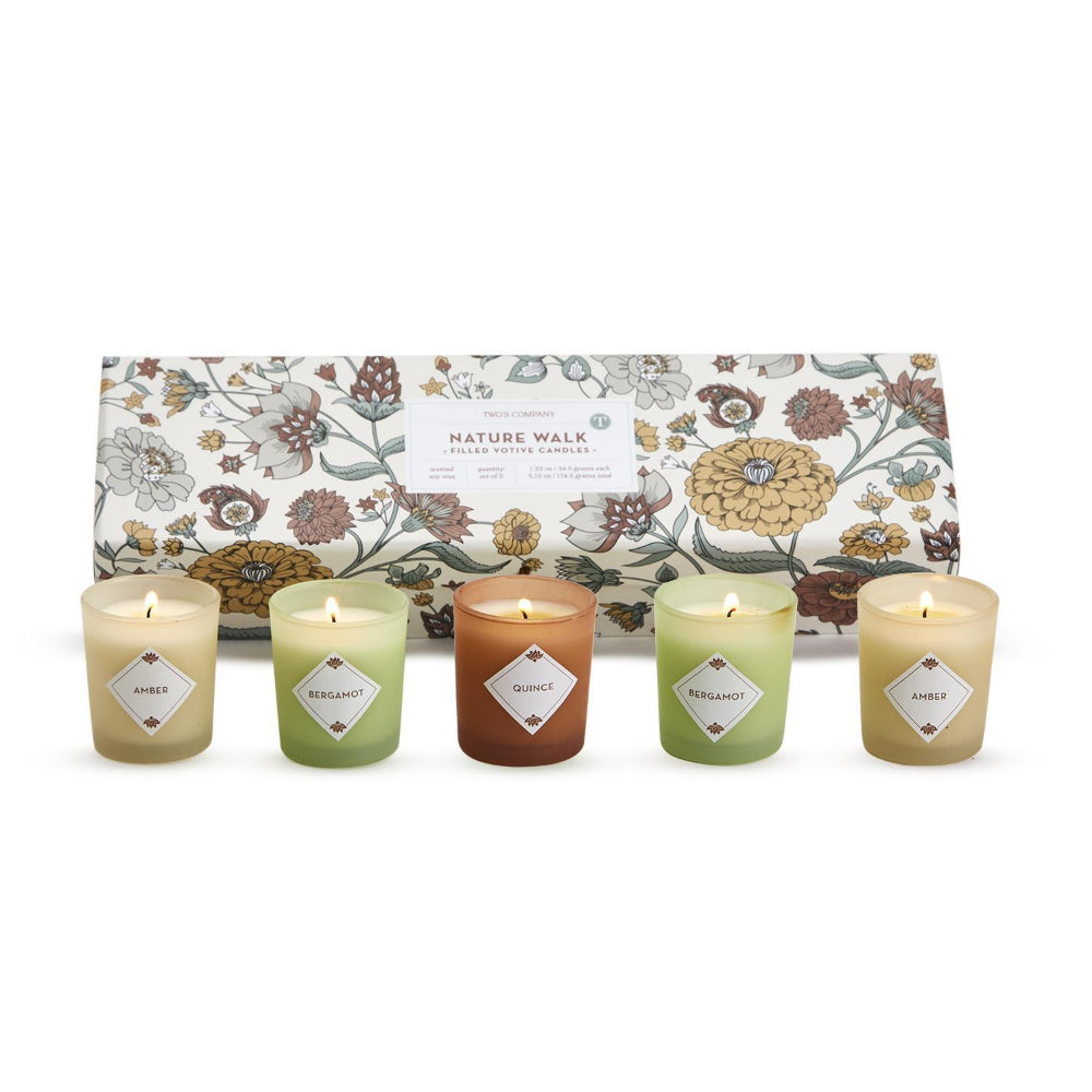 Two's Company Nature Walk Set of 5 Scented Candles in Gift Box