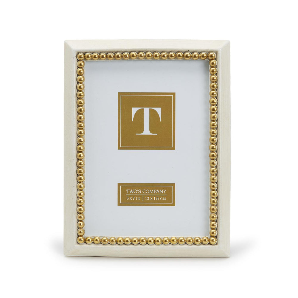 Two's Company Gold Beads 5" x 7" Photo Frame