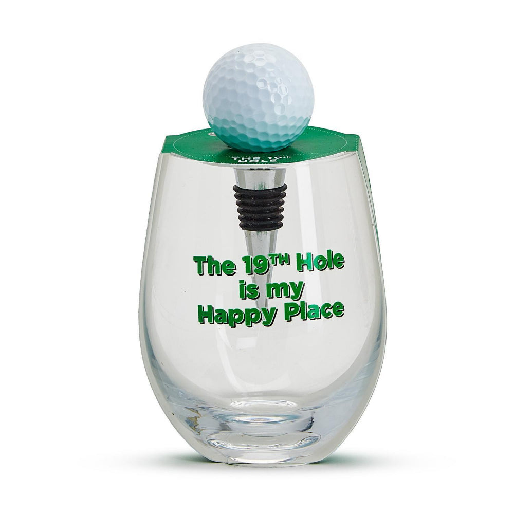 Two's Company Golf Stemless Wine Glass with Golf Ball Wine Stopper