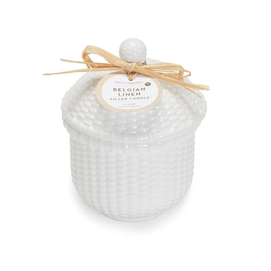 Two's Company Wicker Weave Pattern Belgian Linen Scented Lidded Candle