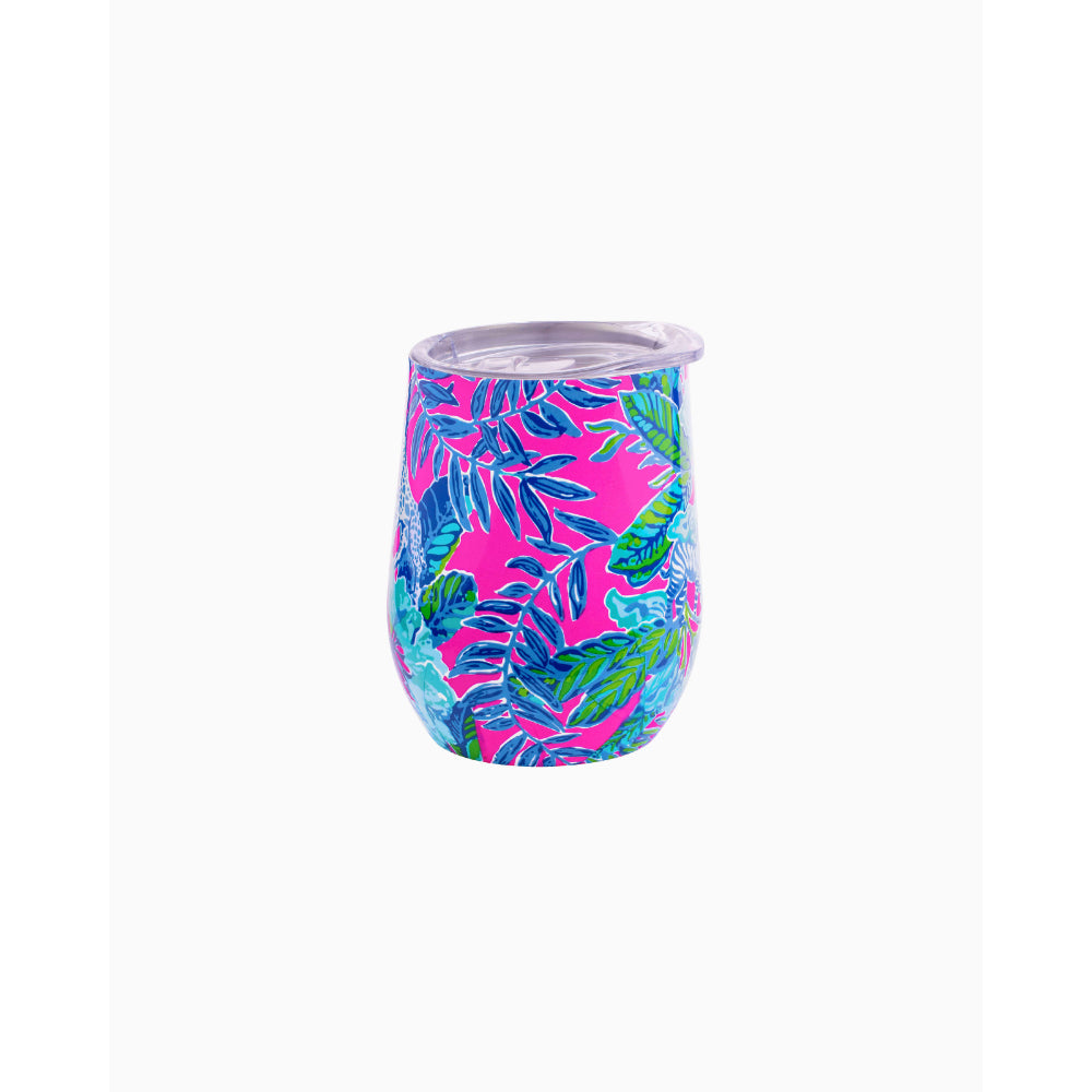 Lilly Pulitzer Stemless Stainless Wine Tumbler with Lid- Lil Earned Stripes