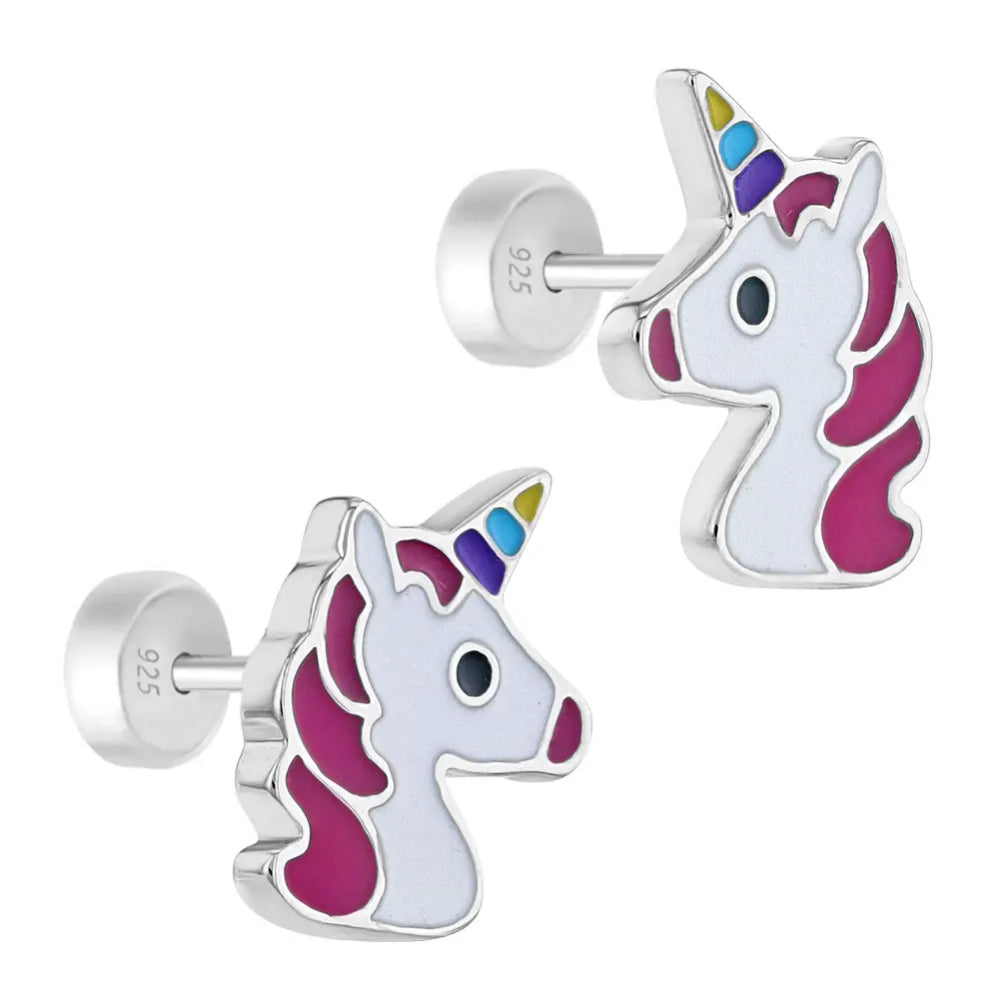 Children's Sterling Silver Multi Color Unicorn Stud Earrings