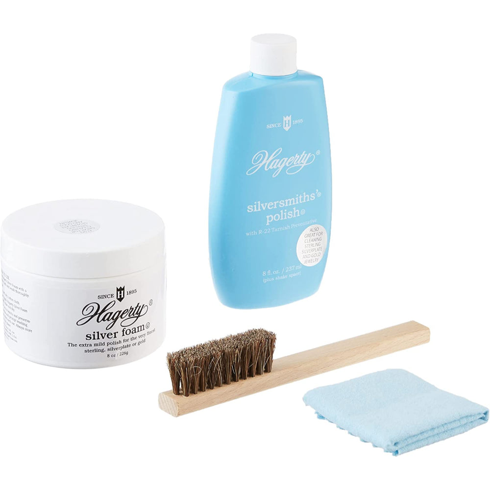 Silver cleaning kit with Hagerty products on a white background