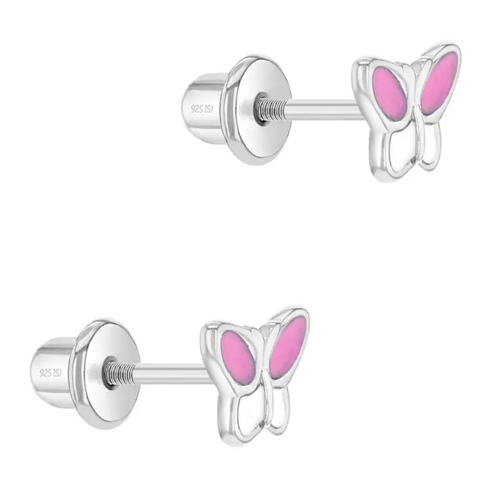Children's Sterling Silver & Enamel Butterfly Stud Earrings