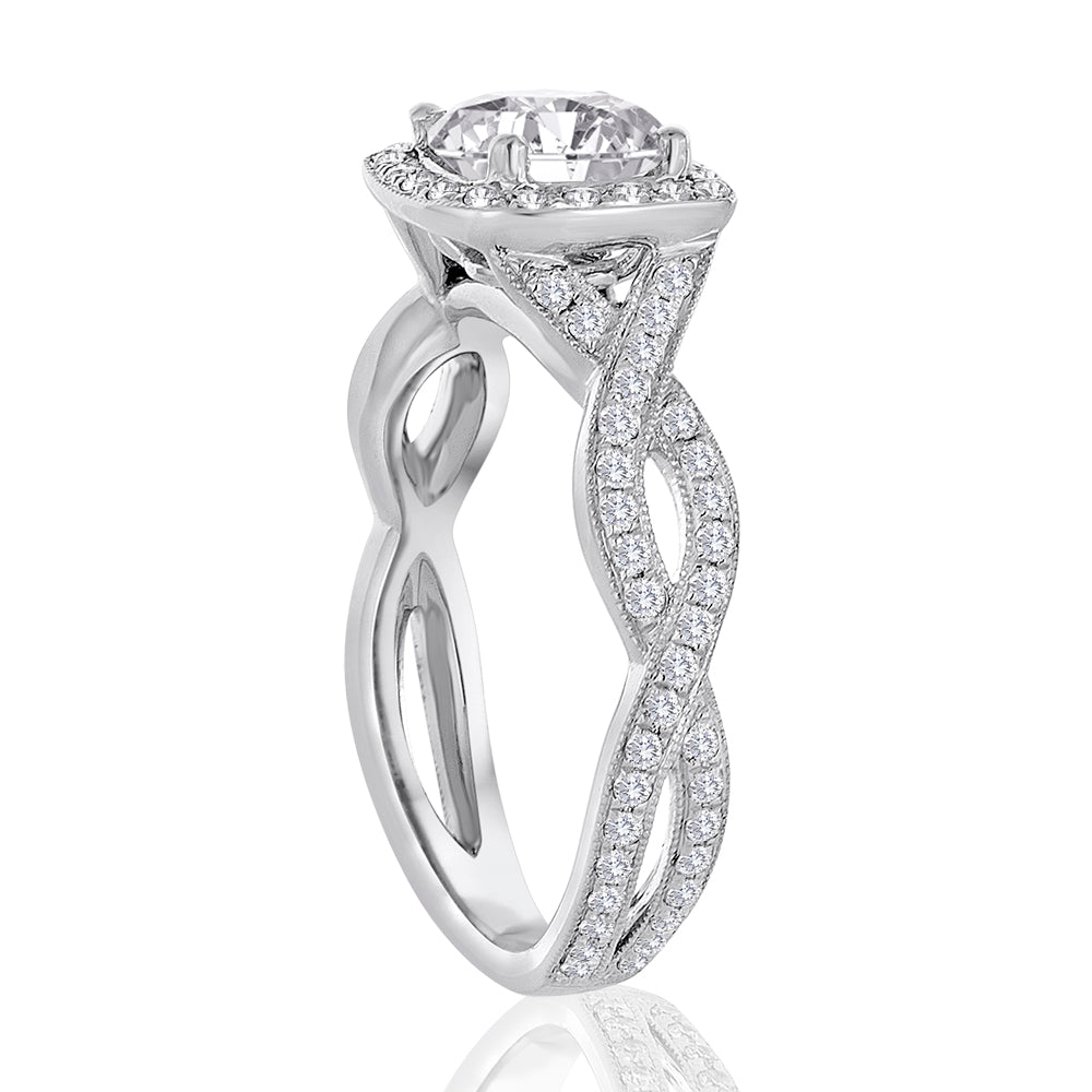 14k Halo Twisted Shank Engagement Ring