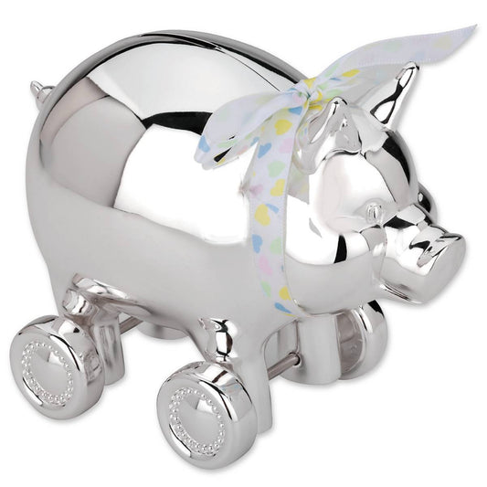 Reed & Barton Piggy with Wheels Silverplate Bank