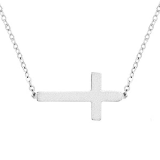 Sterling Silver Sideways Cross Necklace