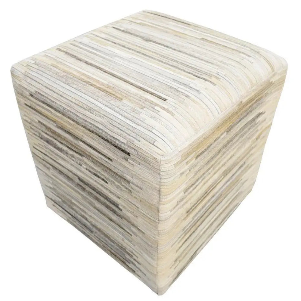 The Rug Decor Modern Beige and Silver Stripes Genuine Leather Pouf (In-Store Pickup Only)