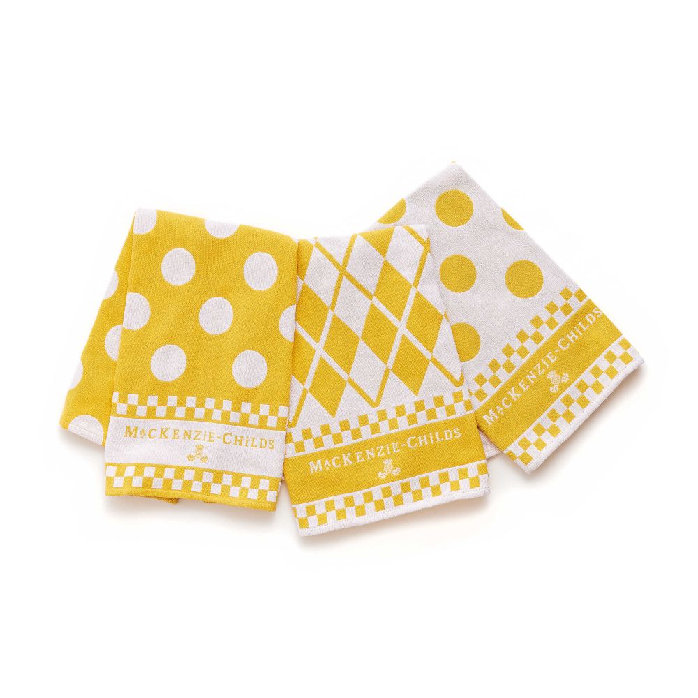 MacKenzie-Childs Yellow Argyle Dish Towels- Set of 3