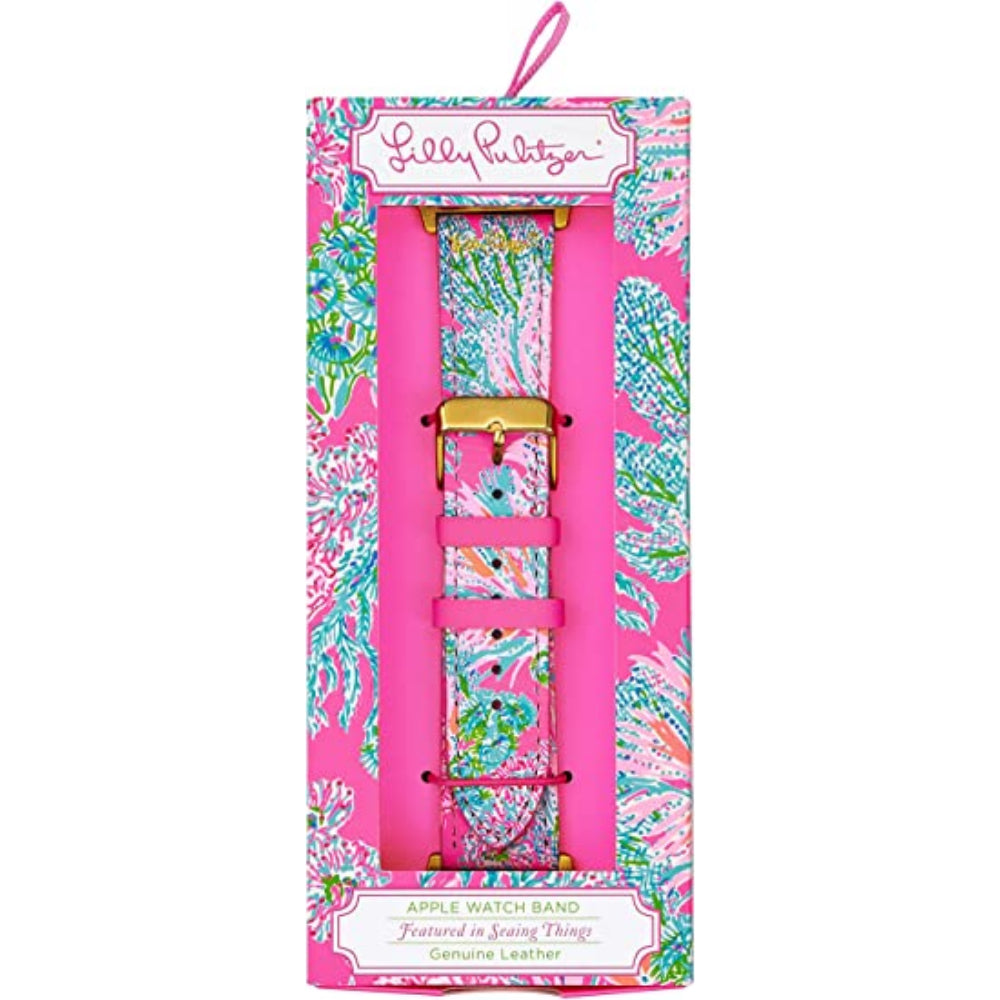 Lilly Pulitzer Women's Gold Large Apple Watch Band, Leather