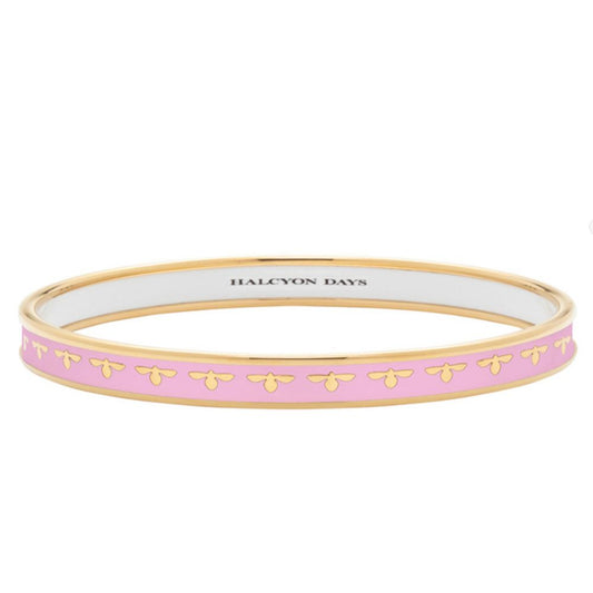 Halcyon Days 6mm Bee Pale Pink & Gold Enamel Bangle