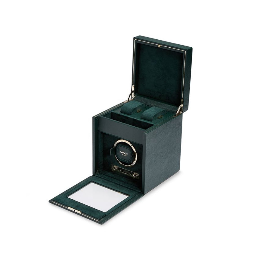 Wolf Designs British Racing Single Watch Winder with Storage - Green