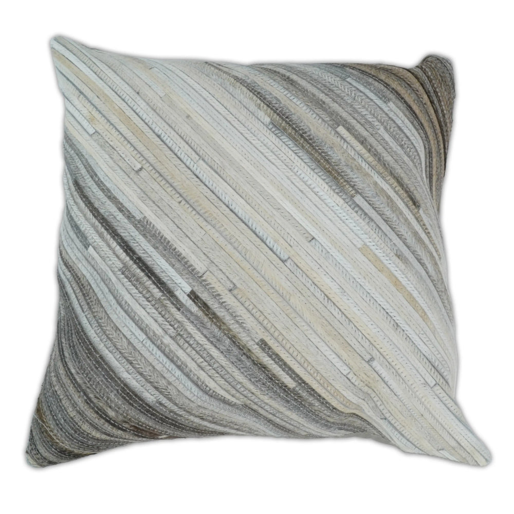 The Rug Decor Modern Stripes Ivory and Gray Genuine Leather Accent Pillow