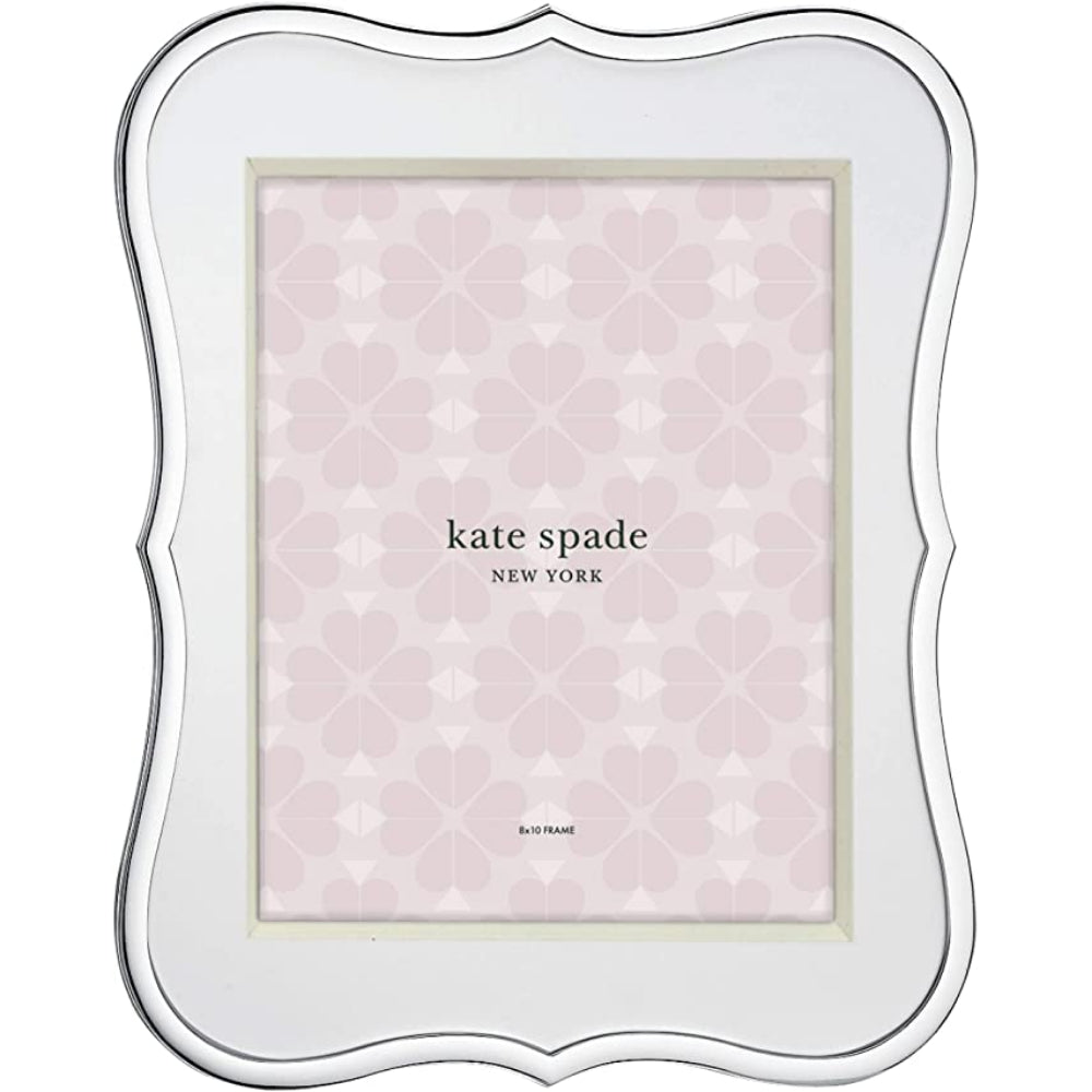 Silver 8x10 picture frame with curved edges on a white backround. 