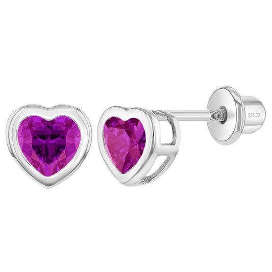 Children's Sterling Silver Hot Pink CZ Heart Stud Earrings