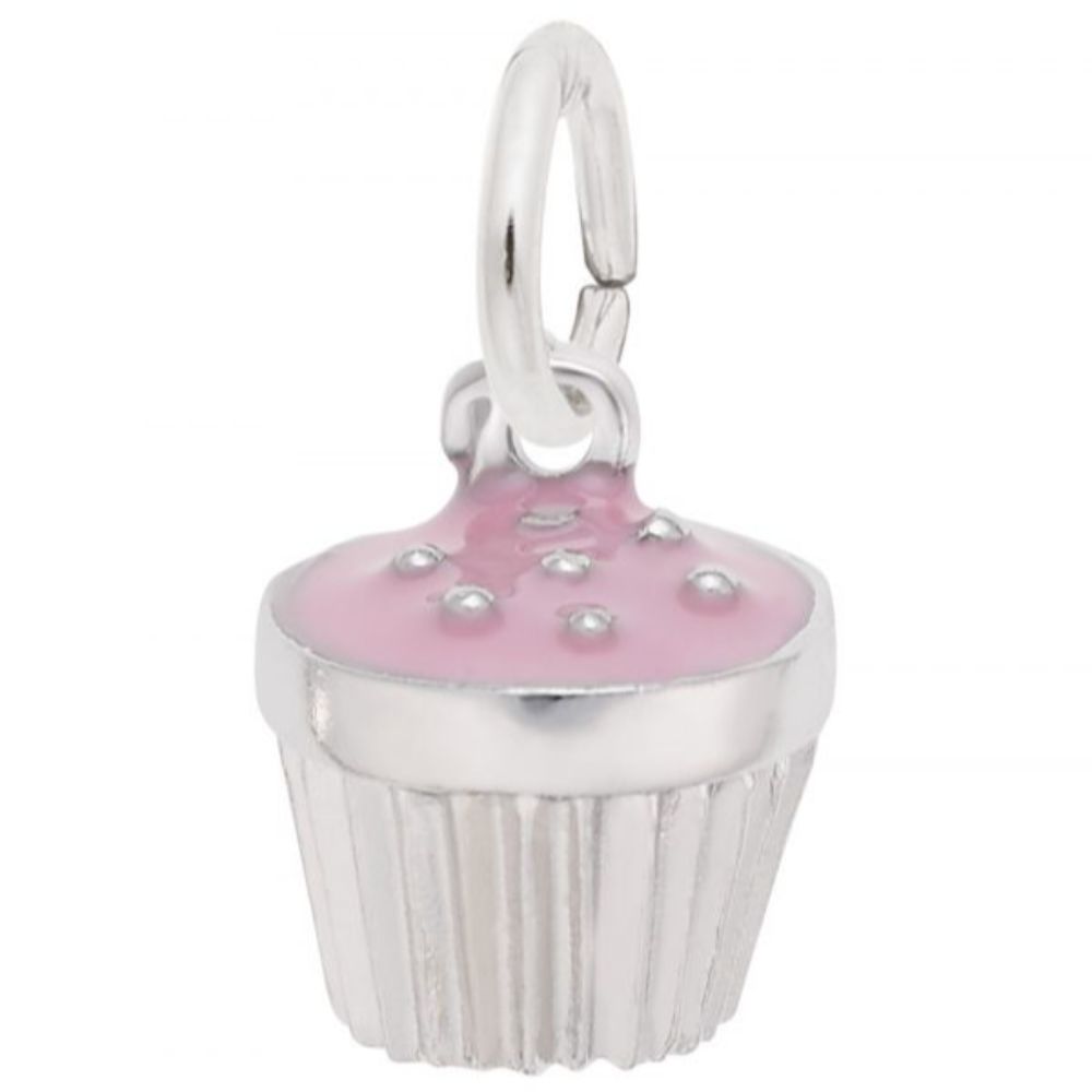 Sterling Silver Cupcake with Pink Icing Charm