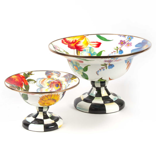 MacKenzie-Childs Flower Market Enamel Compote - White