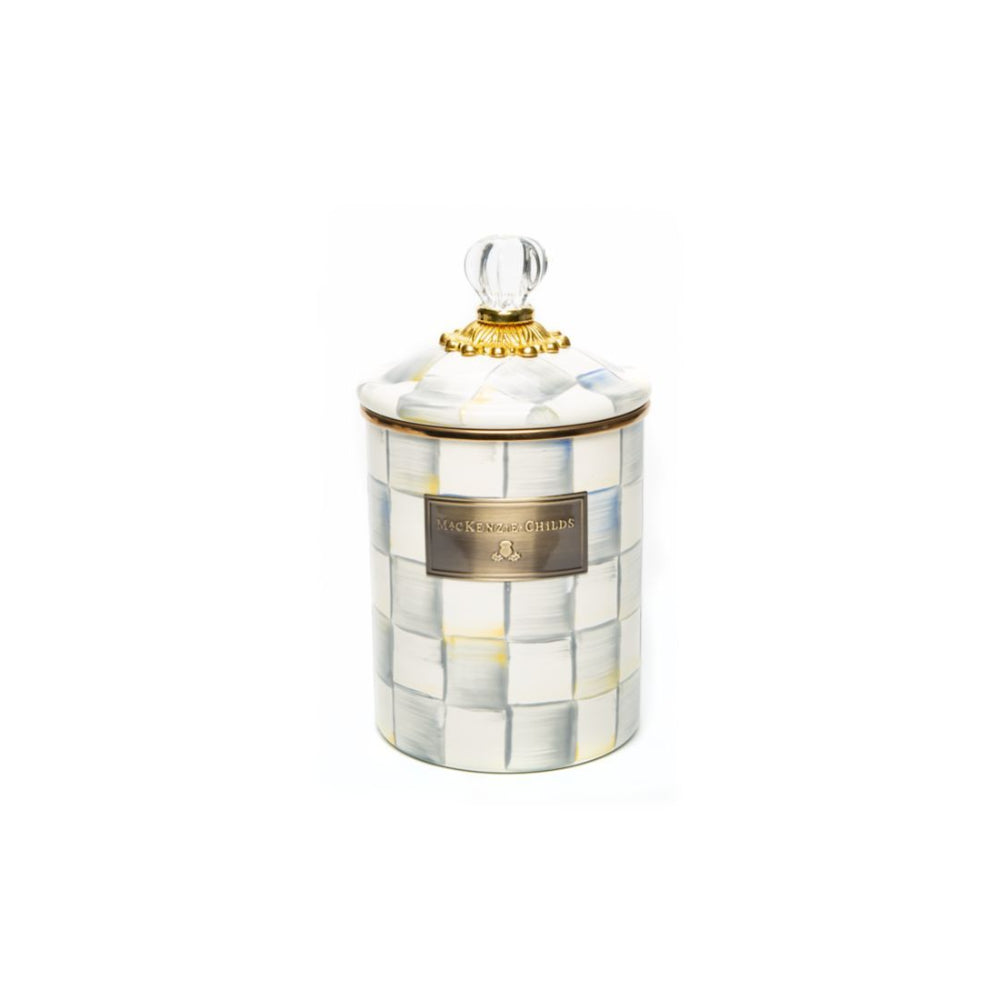 Medium sterling check canister on white background.