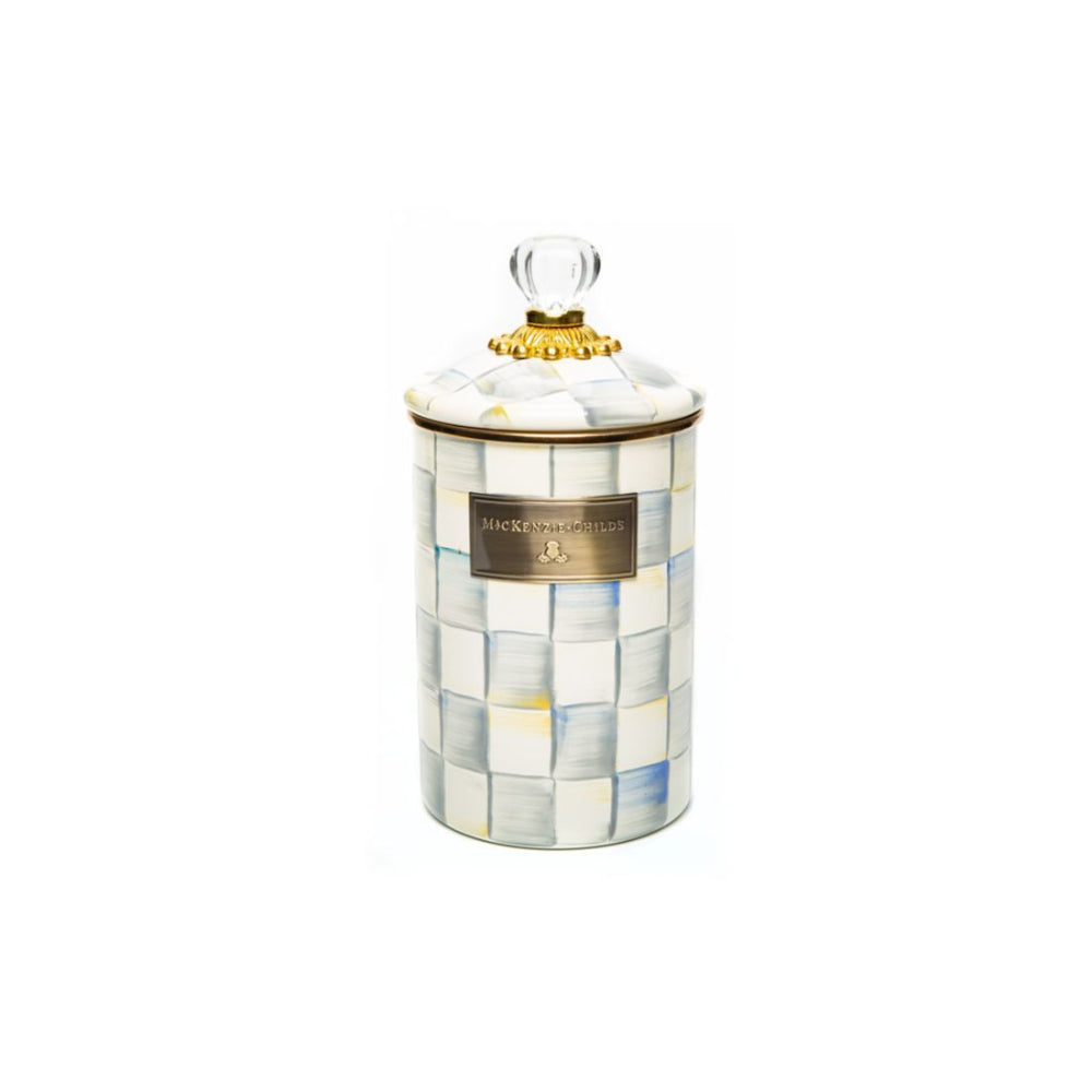 Large sterling check canister on white background