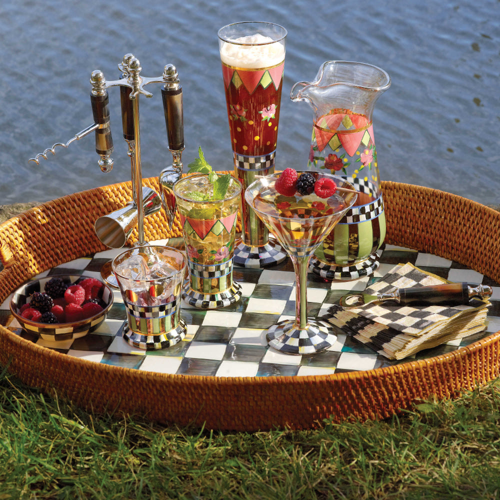 MacKenzie-Childs Courtly Check Rattan & Enamel Party Tray