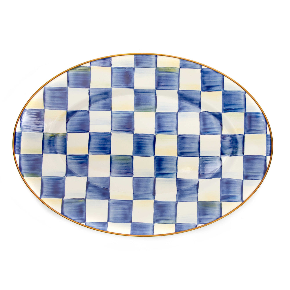 A top photo of MacKenzie-Childs Small Royal Check Enamel Oval Platter