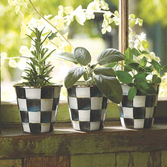 MacKenzie-Childs Courtly Check Enamel Herb Pots - Set of 3
