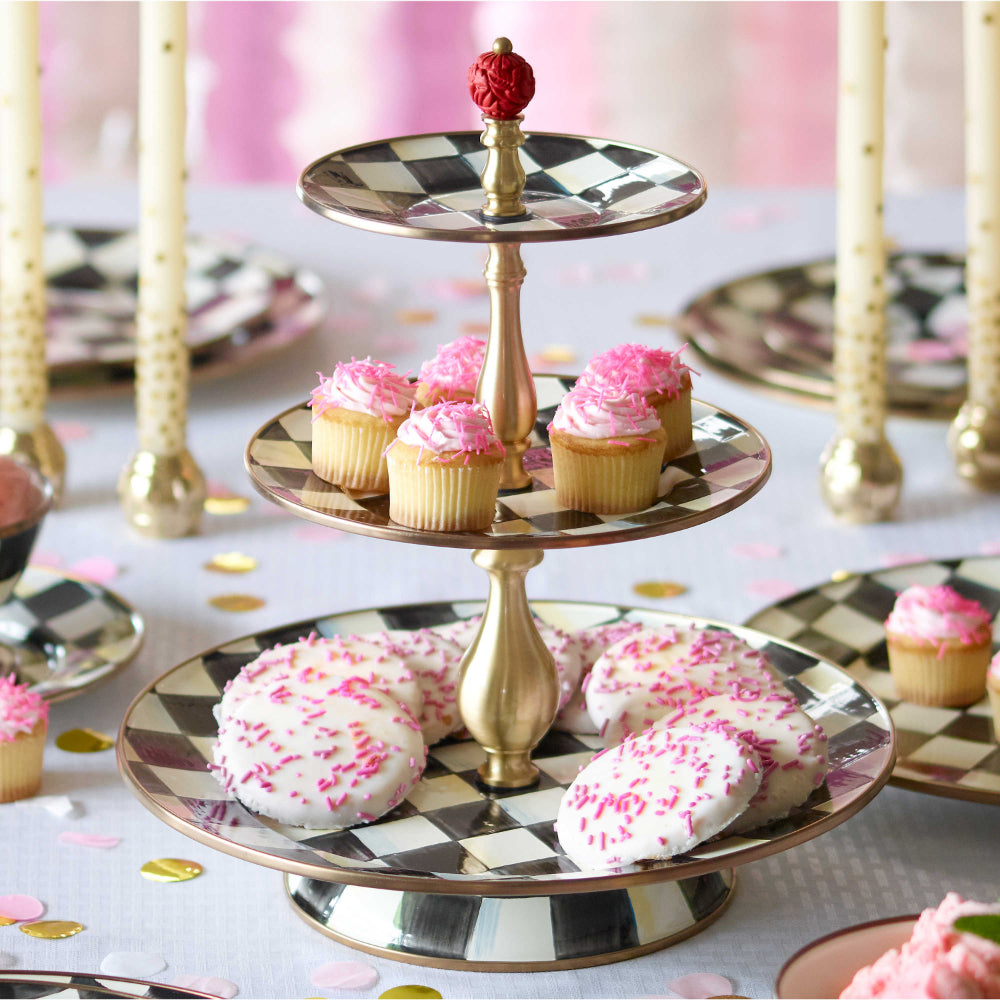MacKenzie-Childs Courtly Check Enamel Three Tier Sweet Stand