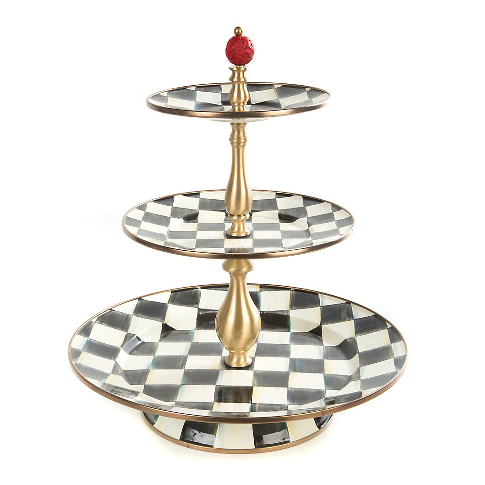 MacKenzie-Childs Courtly Check Enamel Three Tier Sweet Stand