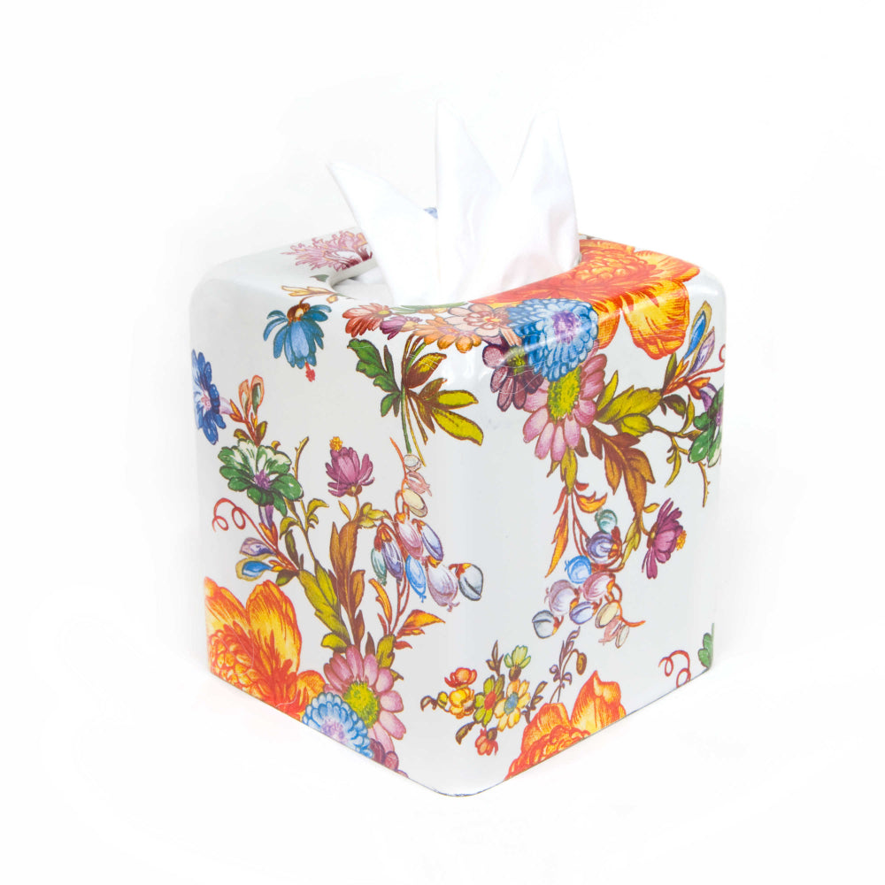 MacKenzie-Childs Flower Market Boutique Tissue Box Cover - White