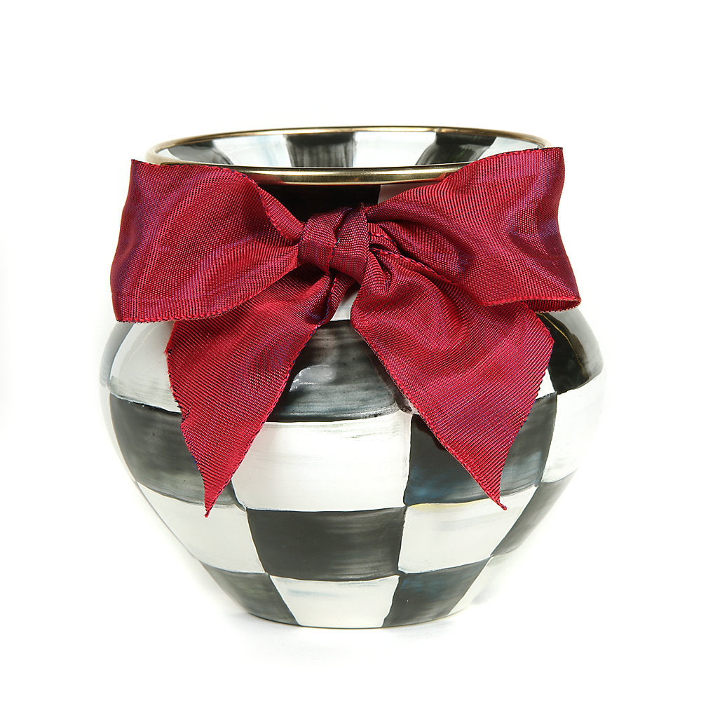 MacKenzie-Childs Courtly Check Enamel Vase With Red Bow