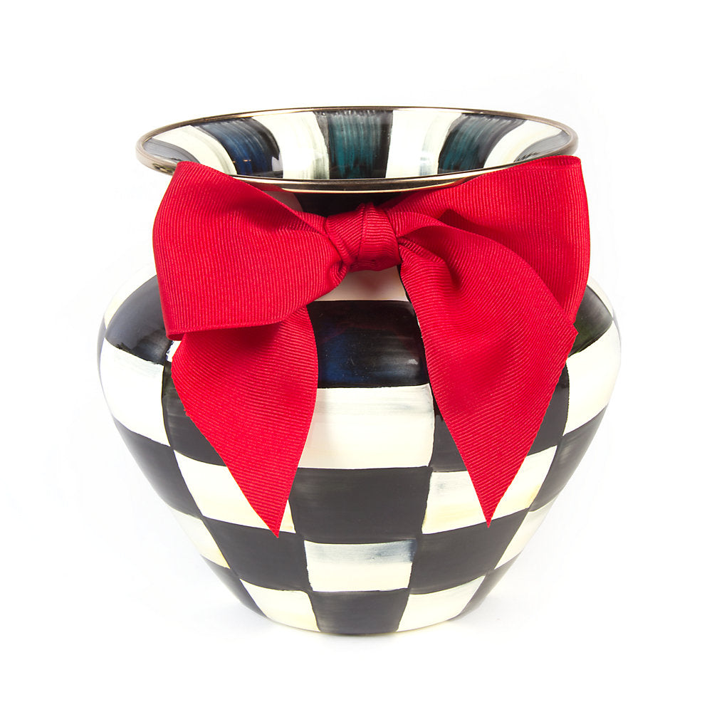 MacKenzie-Childs Courtly Check Enamel Vase With Red Bow
