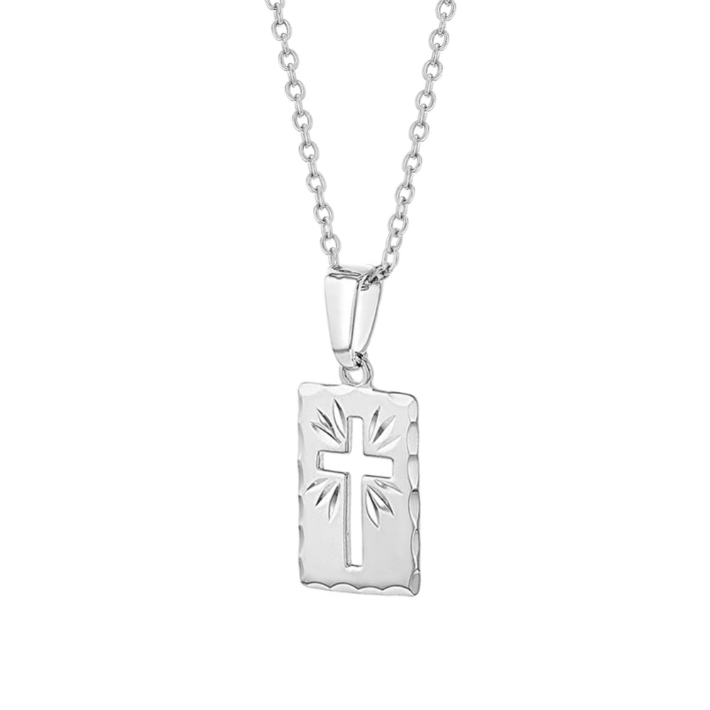 Children's Sterling Silver Short Rectangle Medallion Cutout Cross Necklace