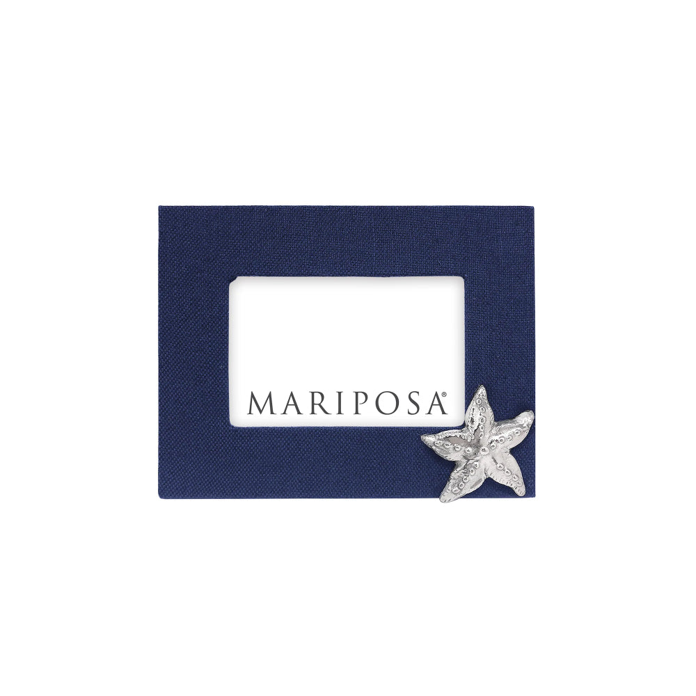 Navy blue 4x6 frame with a silver starfish icon in the bottom left corner and 'Mariposa' branding on a white background.